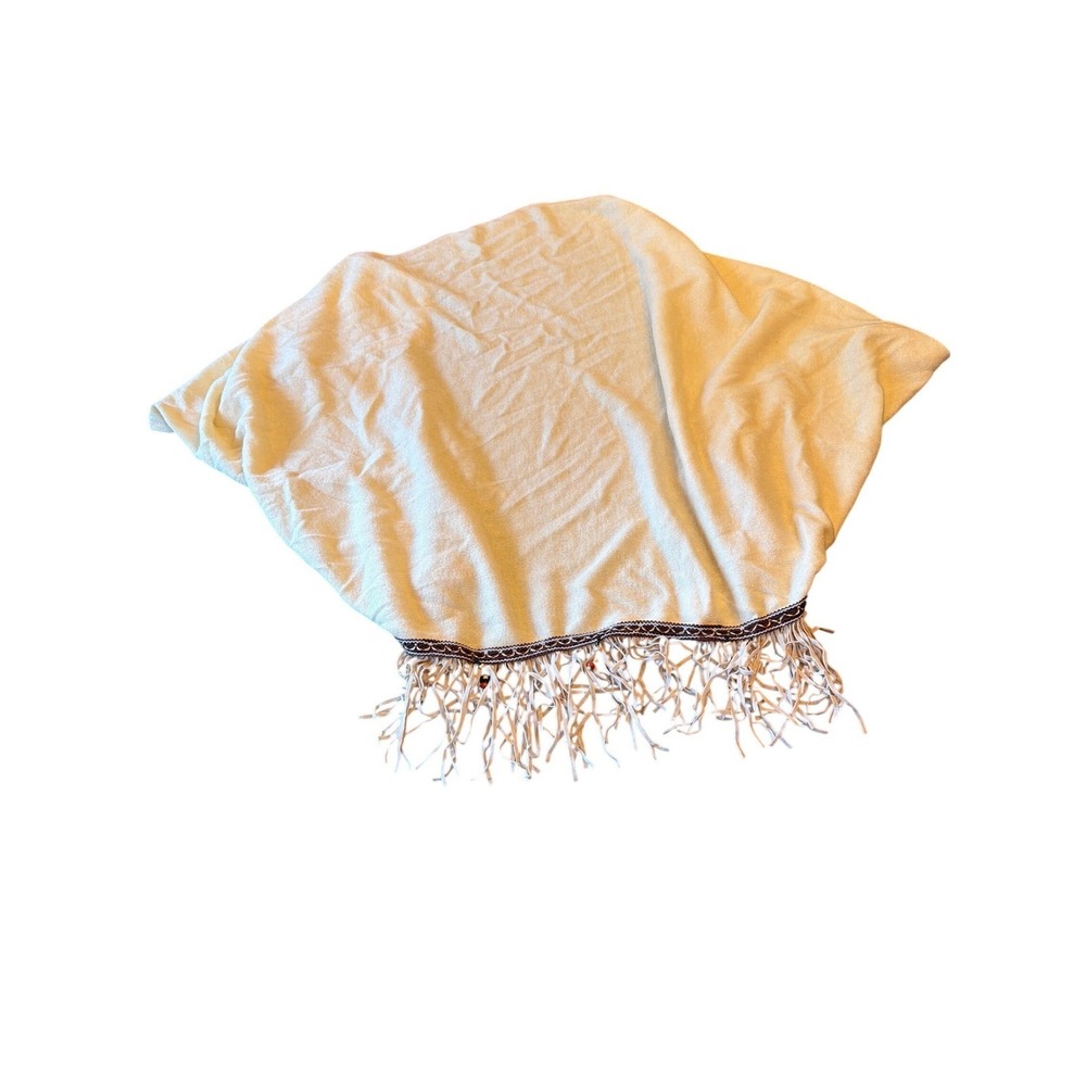 Cream Fringe Shrug Poncho Shawl Wrap Bead Decorative Trim